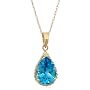 14k Yellow Gold Pear-Shaped Swiss Blue Topaz Rope Trimmed Pendant, 18"