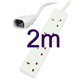 IEC C14 to 4 Way Gang UK Mains Extension Sockets Lead 2m Cable
