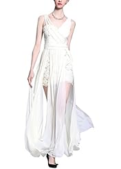 V-neck Natural   Waistline Sleeveless Lace Asymmetric Silk Cocktail Floor Length Above the Knee Evening Dress/Homecoming Dress/Prom Dress/Wedding Party Dress/Mini Dress 