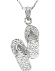 Solid 0.925 Sterling Silver Sandals Flip Flop Charm Pendant Necklace