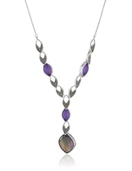 Judith Jack "Purple Moon" Marcasite, Black Mother-of-Pearl, Purple Turquoise Y-Shaped Pendant Necklace, 18"