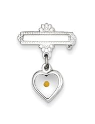 Heart with Epoxy Mustard Seed Pin-Sterling Silver Polished Heart with Epoxy Mustard Seed Pin