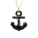 Gold Overlay Sterling Silver Charcoal Jade Anchor Pendant on Chain, 18"