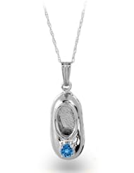 14K White Gold December Blue Topaz Birthstone Baby Bootie Pendant