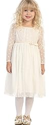 Girls Dots Print Gathered  Flower-Girl Dress  With a Bow(s)