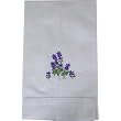 White Fingertip Towel with Lavender Embroidery and Hemstitching