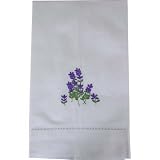 White Fingertip Towel with Lavender Embroidery and Hemstitching