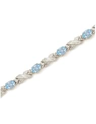 10K White Gold Oval Aquamarine and Diamond Bracelet by Jewelry Mountain