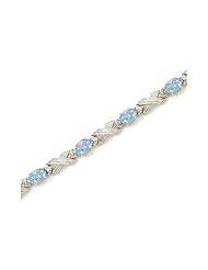 14K White Gold Oval Aquamarine and Diamond Bracelet