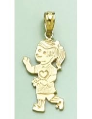 Gold Charm Pendant Little Girl Walking