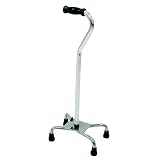 Drive Medical Bariatric Heavy Duty Large Base Quad Cane with Comfortable Vinyl Contoured Hand Grip, Chrome, Large Base
