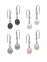 Sterling Silver 8-9mm Genuine Freshwater Cultured White, Pink , Grey, Peacock Stud Earring Set