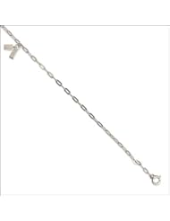 14k White Gold, Rolo Links and Hanging Charm Anklet