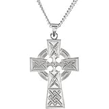 Sterling Silver Celtic Halo Cross Necklace, 24" Chain