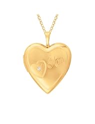 Gold over silver 0.01ct White Diamonds Heart Shaped Locket w/ one diamond Necklace (G-H, I1-I2)