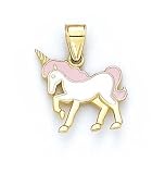 14k Pink and White Enamel Unicorn Pendant - JewelryWeb