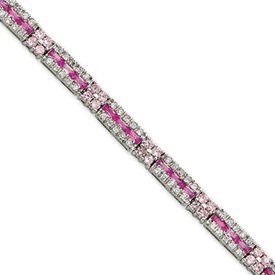 Sterling Silver 7inch Pink CZ Tennis Bracelet - Box Clasp by JewelryWeb
