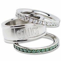 Boston Celtics Logo Crystal Stacked Ring Set (Size 8)