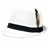 Large XLarge XL Trilby Fedora Homburg Stetson Straw Hat Feathers White Black