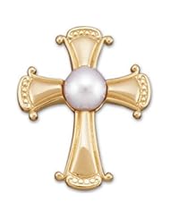 14K Yellow Gold 34.75X28.25 mm Pearl Cross