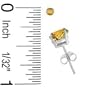 .925 Sterling Silver Citrine Gemstone Stud Earrings in Four Prongs - Round Shape 3 mm