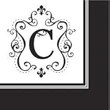 Monogram Black & White Cocktail Napkins - C