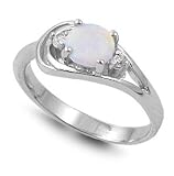 Sterling Silver 16mm White Lab Opal Ring (Size 5 - 9)
