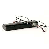Classic Spring Hinged Reading Glass with Leather Case - Black +2.00 