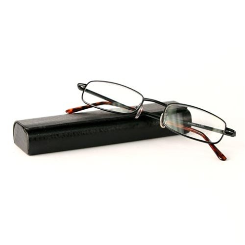 Buy Classic Spring Hinged Reading Glass with Leather Case - Black +2.00 now!