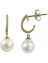 14K 8-9mm freshwater cultured pearl and diamond (.11ctw) earrings.