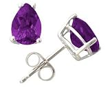 All-Natural Genuine 5x3 mm, Pear Shape Amethyst earrings set in 14k White Gold