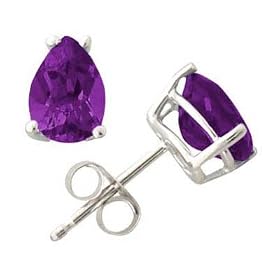 All-Natural Genuine 8x6 mm, Pear Shape Amethyst earrings set in 14k White Gold by Szul