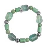 Sterling Silver Green Turquoise, Variscite and Green Fluorite Beaded Stretch Bracelet