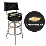 NEW Trademark Chevrolet Padded Bar Stool with Back Black/Silver High Qualit ....