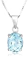 Sterling Silver  Blue Topaz Pendant, 18"