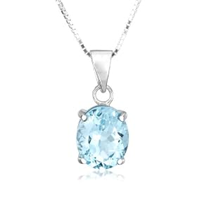 Sterling Silver Blue Topaz Pendant, 18"
