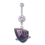 New Jersey Nets 316L Stainless Steel Belly Ring with Cubic Zirconia - 14G - 5/8 Inch Bar Length - Sold Individually