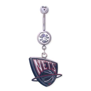 New Jersey Nets 316L Stainless Steel Belly Ring with Cubic Zirconia - 14G - 5/8 Inch Bar Length - Sold Individually
