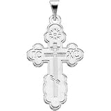14K White Gold Die Struck Orthodox Cross