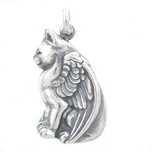 Winged Cat Pendant in Sterling Silver, #7925