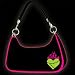 Black Vinyl Flaming Heart Purse with Pink Piping