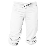 Snowy White solid color Touchdown Cuffed Fleece Capris with wide waistband. 5 Adult sizes