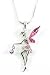 Adorable Pink Crystal Fairy Drop Charm Necklace Silver Tone