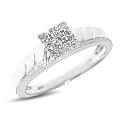 1/5 Carat T.W. Round Cut Diamond Women's Engagement Ring 10K White Gold Women's Engagement Ring - Free Gift Box -