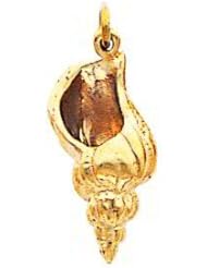 14K Yellow Gold 3D Conch Shell Charm Seashell Jewelry