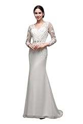 V-neck Chiffon Long Sleeves Natural   Waistline Sheath Lace Vintage Sheer  Dress