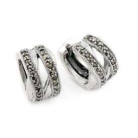 Vintage Style Sterling Silver Double Twist Marcasite Huggie Earrings