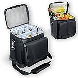 Picnic Time Cellar 6-Bottle Insulated Wine Tote w/ Interchangeable Liner (Black/Silver)