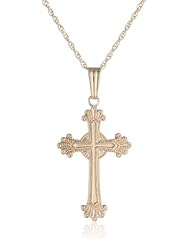 14k Yellow Gold Solid Fan Tip Cross Pendant Necklace, 18"