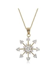 Alexander James 14k Gold Bonded Snowflake Drop Pendant with Round Cut Clear Cubic Zirconia in Goldtone Chain Included